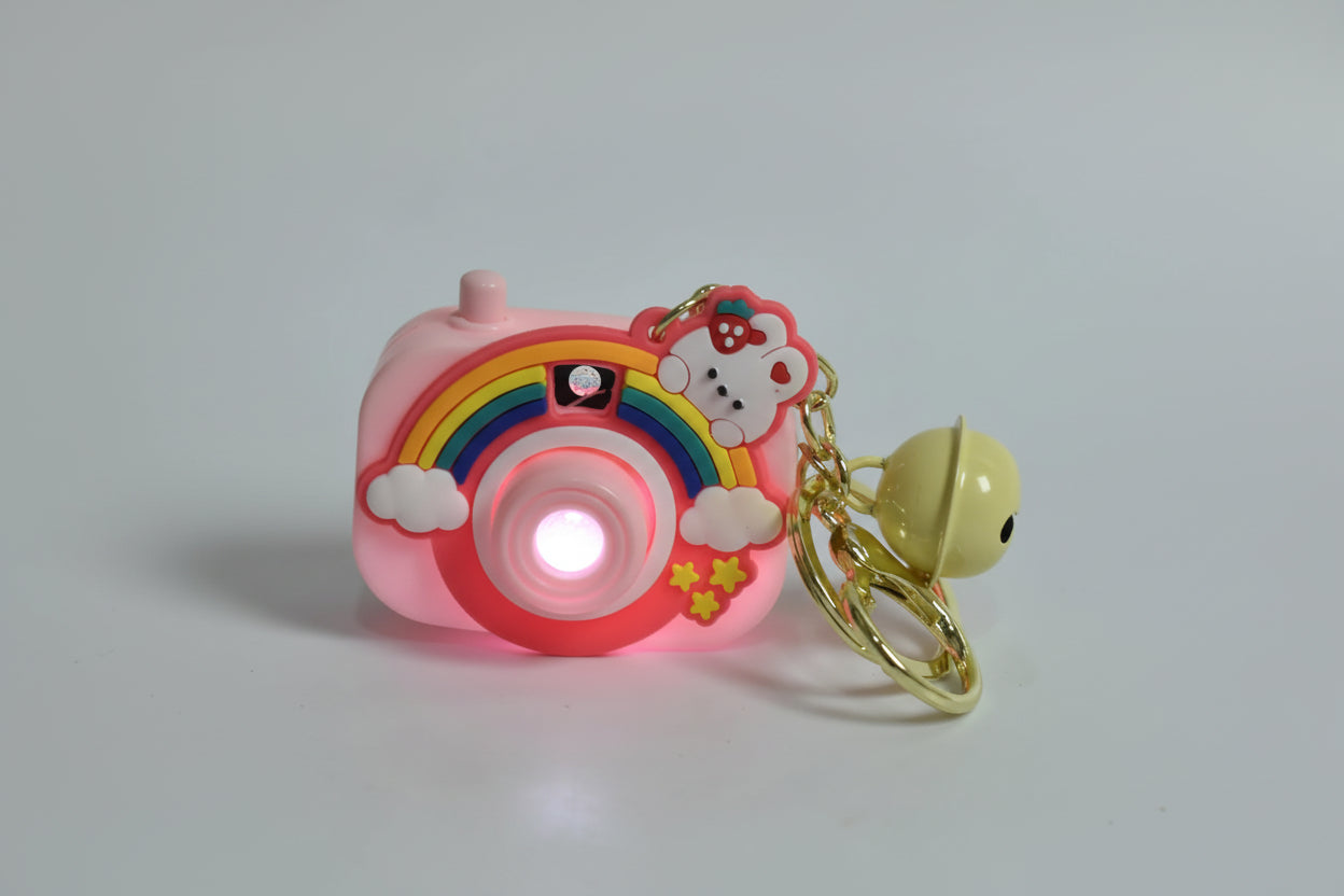 Cute LED Camera Keychain Toy with Bell | Cartoon Rainbow Camera Design Light-Up Keychain | Kids Bag & Key Accessory Gift