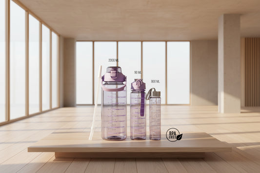 Motivational Water Bottle Set of 3 (2000ml + 900ml + 300ml) | BPA-Free Leakproof Water Bottles with Time Markings & Straw | Gym, Office & Travel Hydration Bottles