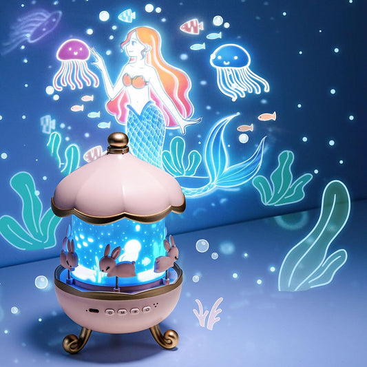 Bunny’s Carousel Rotating LED Night Light Projector with Music – Rechargeable Starry Sky Projection Lamp for Kids, Baby Room &amp; Bedroom Decor