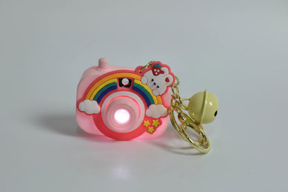 Cute LED Camera Keychain Toy with Bell | Cartoon Rainbow Camera Design Light-Up Keychain | Kids Bag & Key Accessory Gift