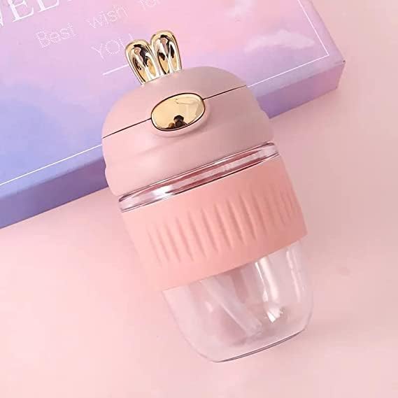 Rabbit Ear Glass Sipper Bottle with Straw | Cute Drinkware (Pink, Cream)