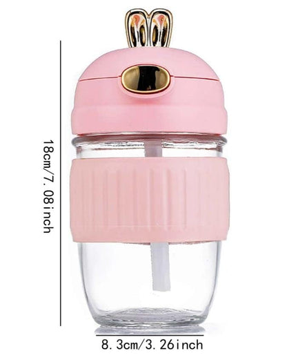 Rabbit Ear Glass Sipper Bottle with Straw | Cute Drinkware (Pink, Cream)