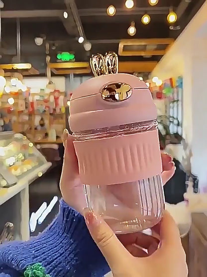 Rabbit Ear Glass Sipper Bottle with Straw | Cute Drinkware (Pink, Cream)